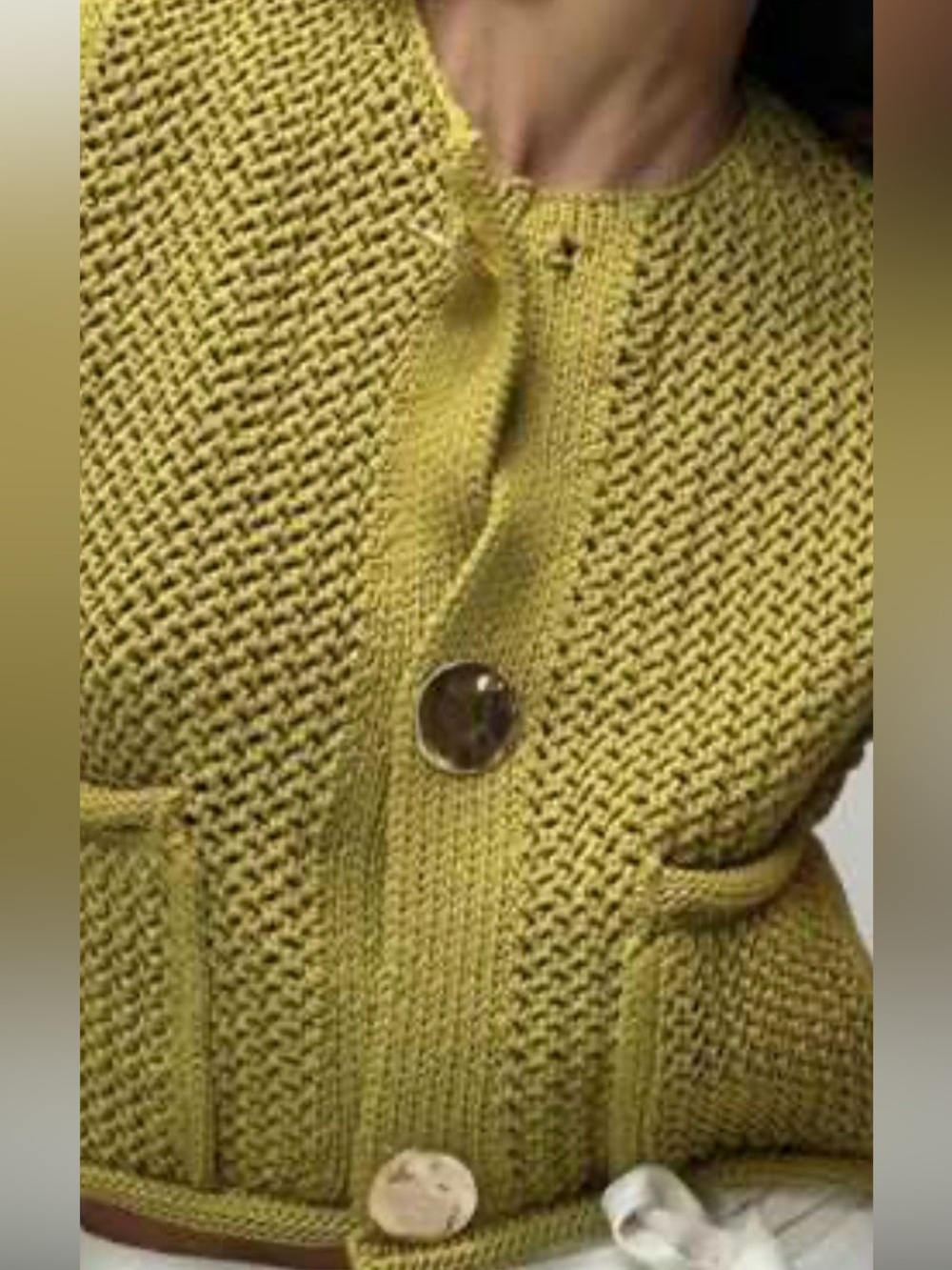 ZARA Chunky Knit Button Vest Cardigan Olive Green Gold Buttons Size M - Picture 2 of 7